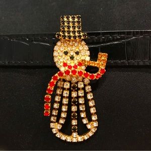 Vintage Snowman Brooch with Multi-color Rhinestones - 2 1/2” long - unmarked